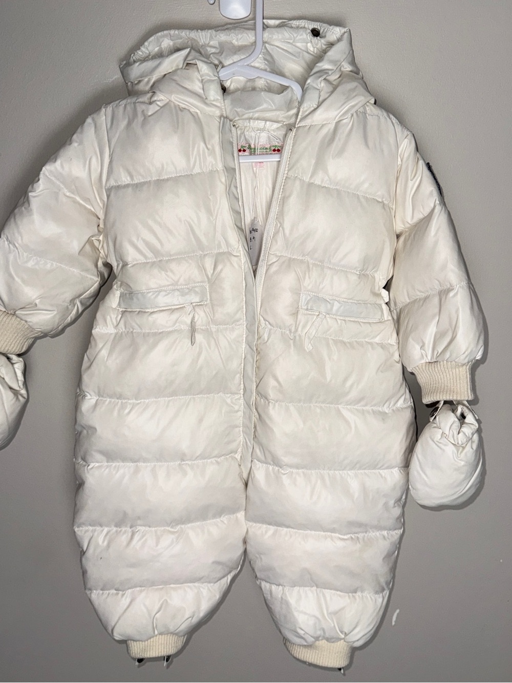 Bonpoint Cream Puffer One-Piece Snowsuit with Hood